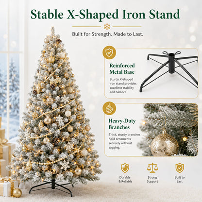 6ft flocked christmas tree prelit，Premium Artificial Xmas Tree