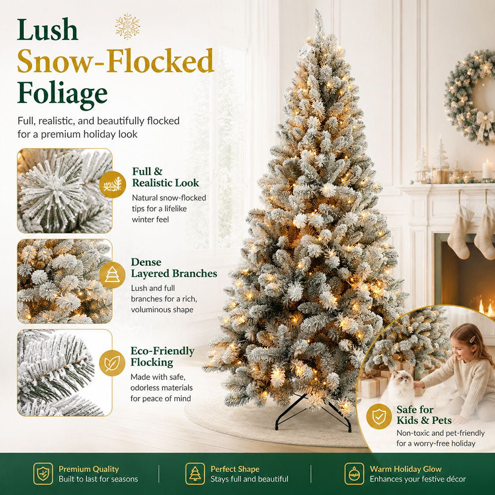 6ft flocked christmas tree prelit，Premium Artificial Xmas Tree
