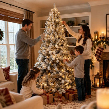 6ft flocked christmas tree prelit，Premium Artificial Xmas Tree