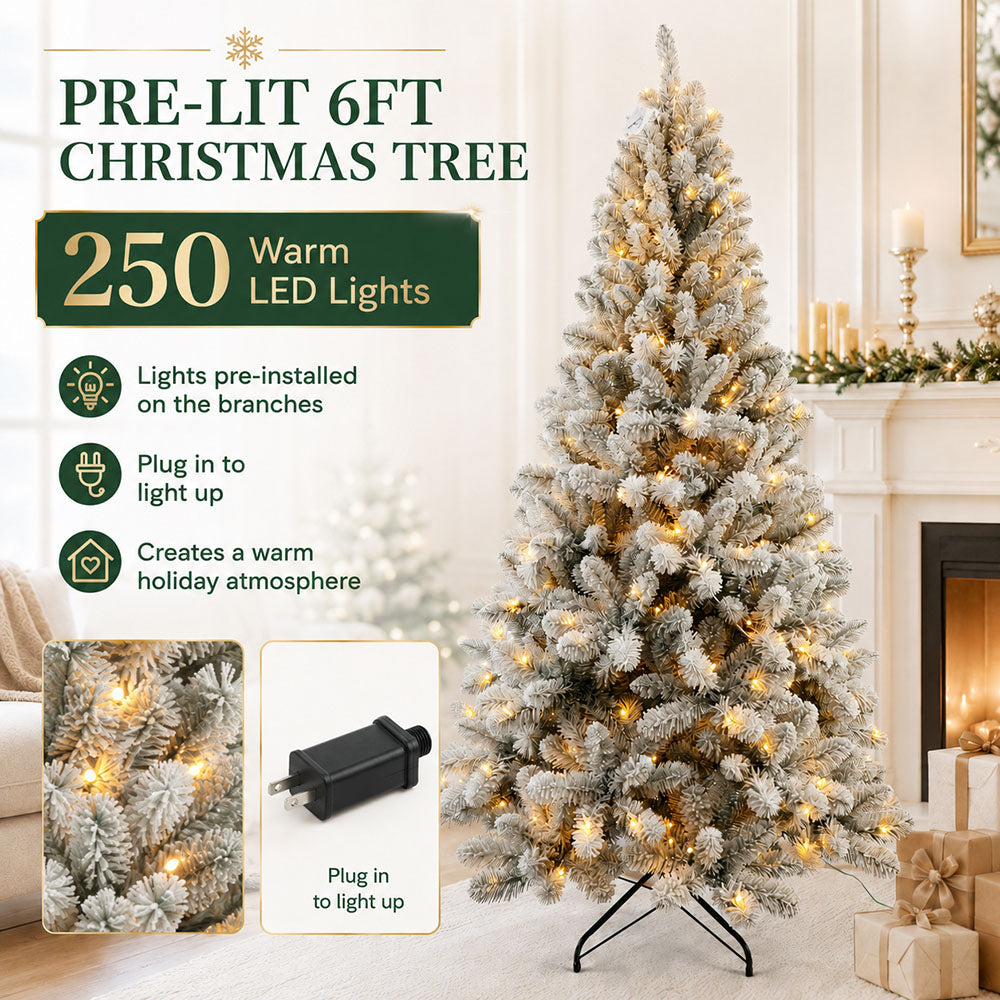 6ft flocked christmas tree prelit，Premium Artificial Xmas Tree