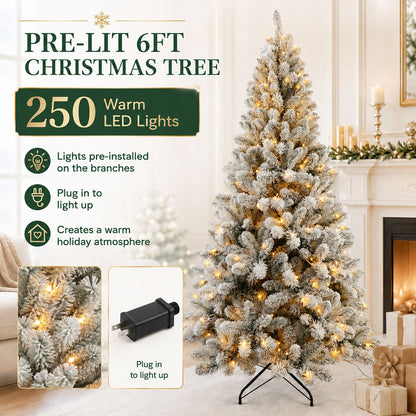 6ft flocked christmas tree prelit，Premium Artificial Xmas Tree
